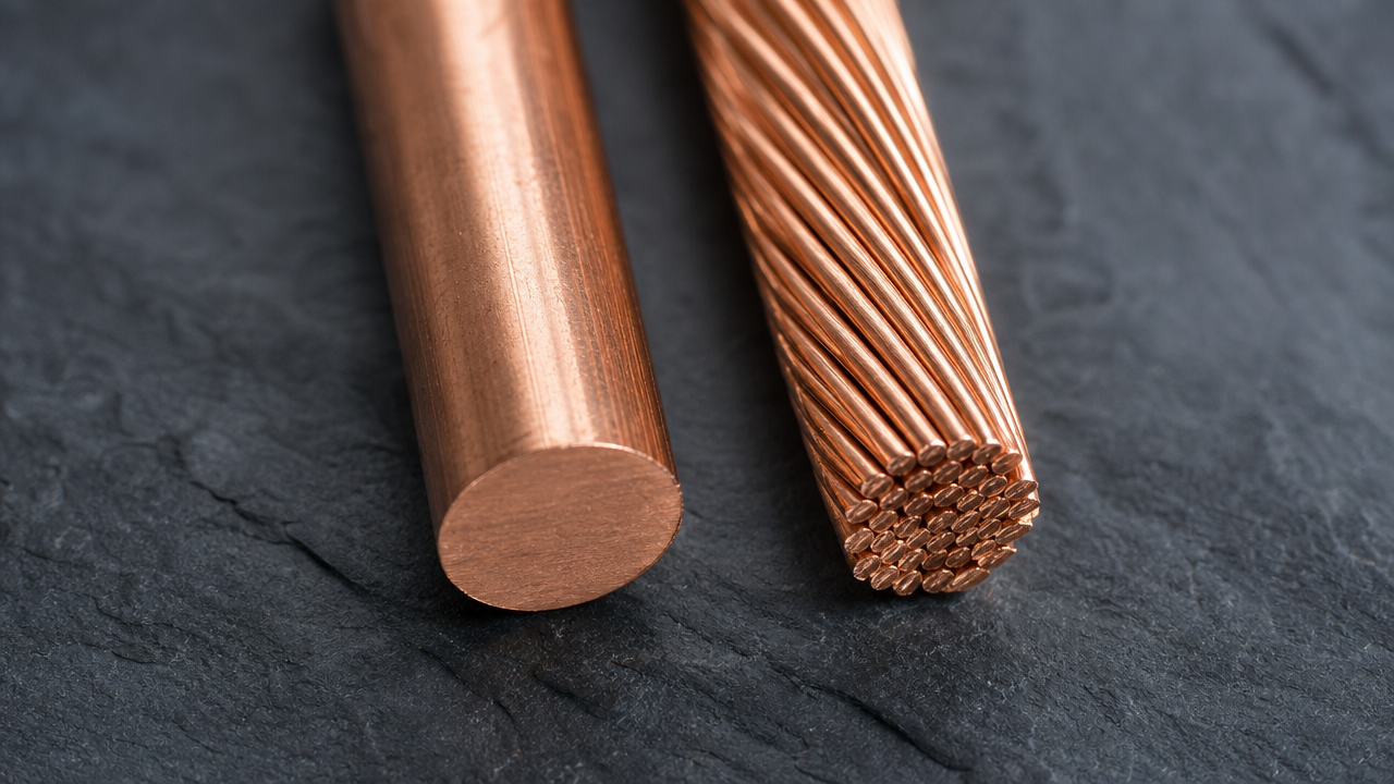 Side-by-side macro comparison of solid copper wire and stranded copper wire strands Side-by-side macro comparison of solid copper wire and stranded copper wire strands