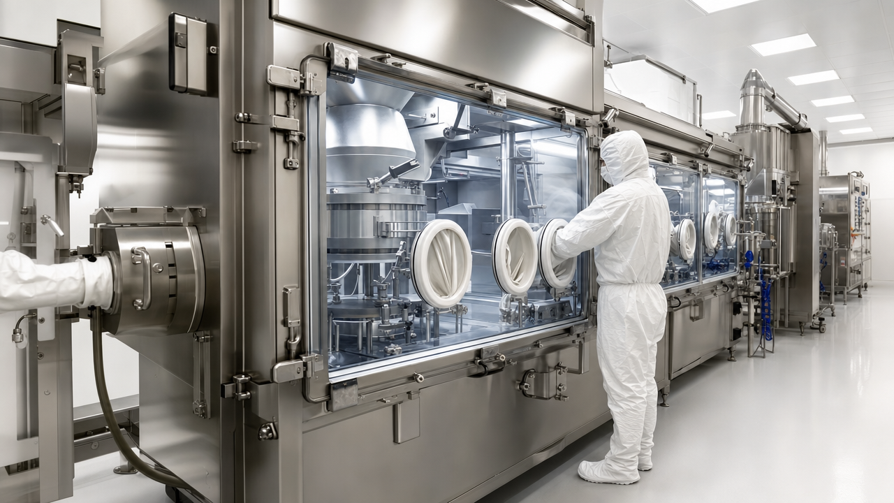 High-containment isolator system integrated into a granulator for high potent API processing